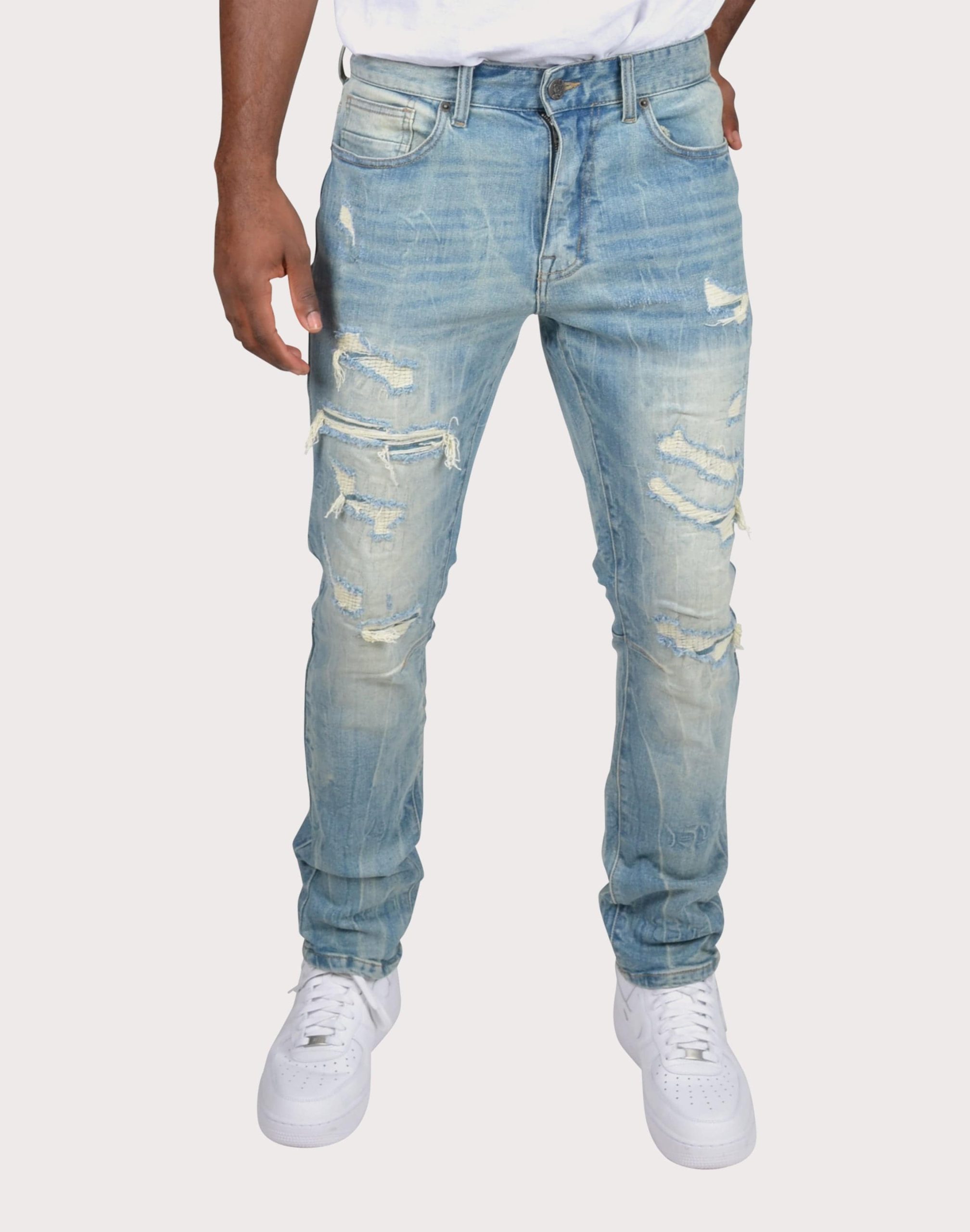 Grindhouse Slim Fit Taper Vintage Distressed Denim Jeans - Image 3