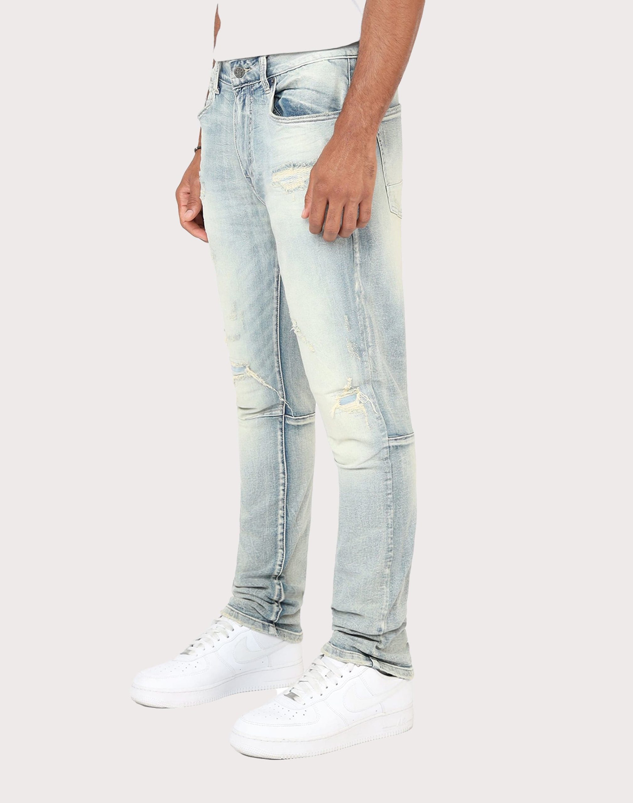 Grindhouse Slim Fit Taper Distressed Vintage Denim Jeans - Image 3