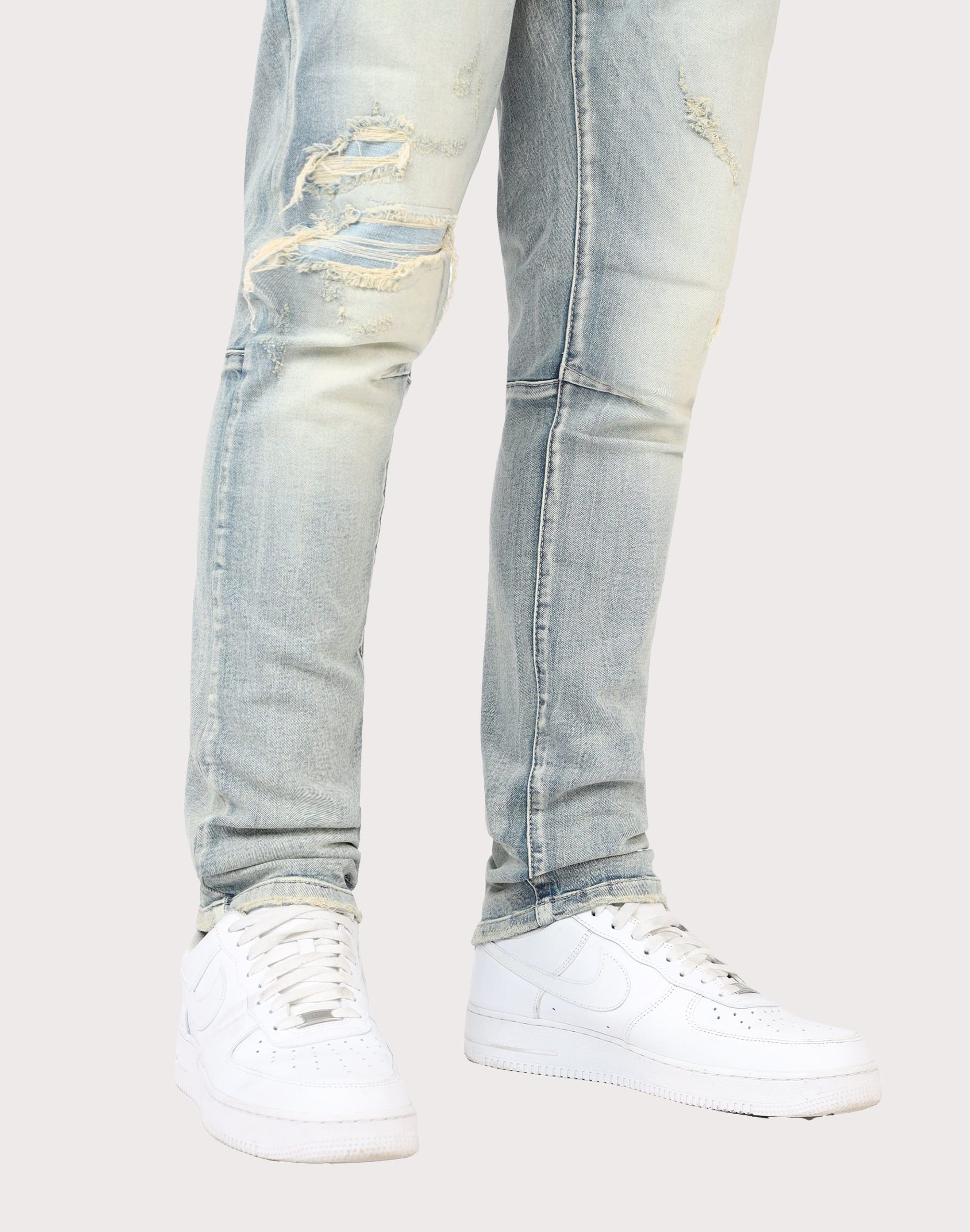 Grindhouse Slim Fit Taper Distressed Vintage Denim Jeans - Image 4