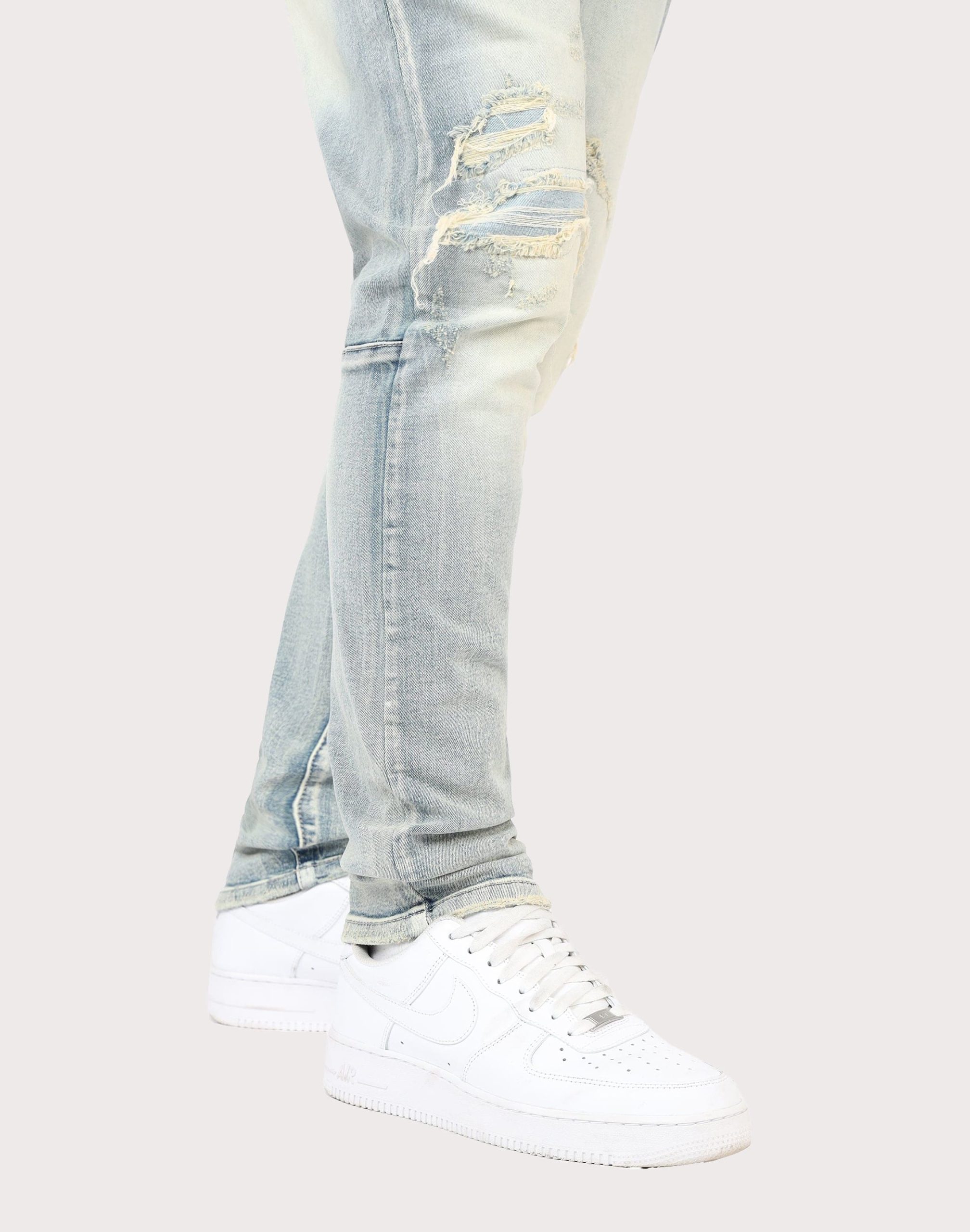 Grindhouse Slim Fit Taper Distressed Vintage Denim Jeans - Image 5