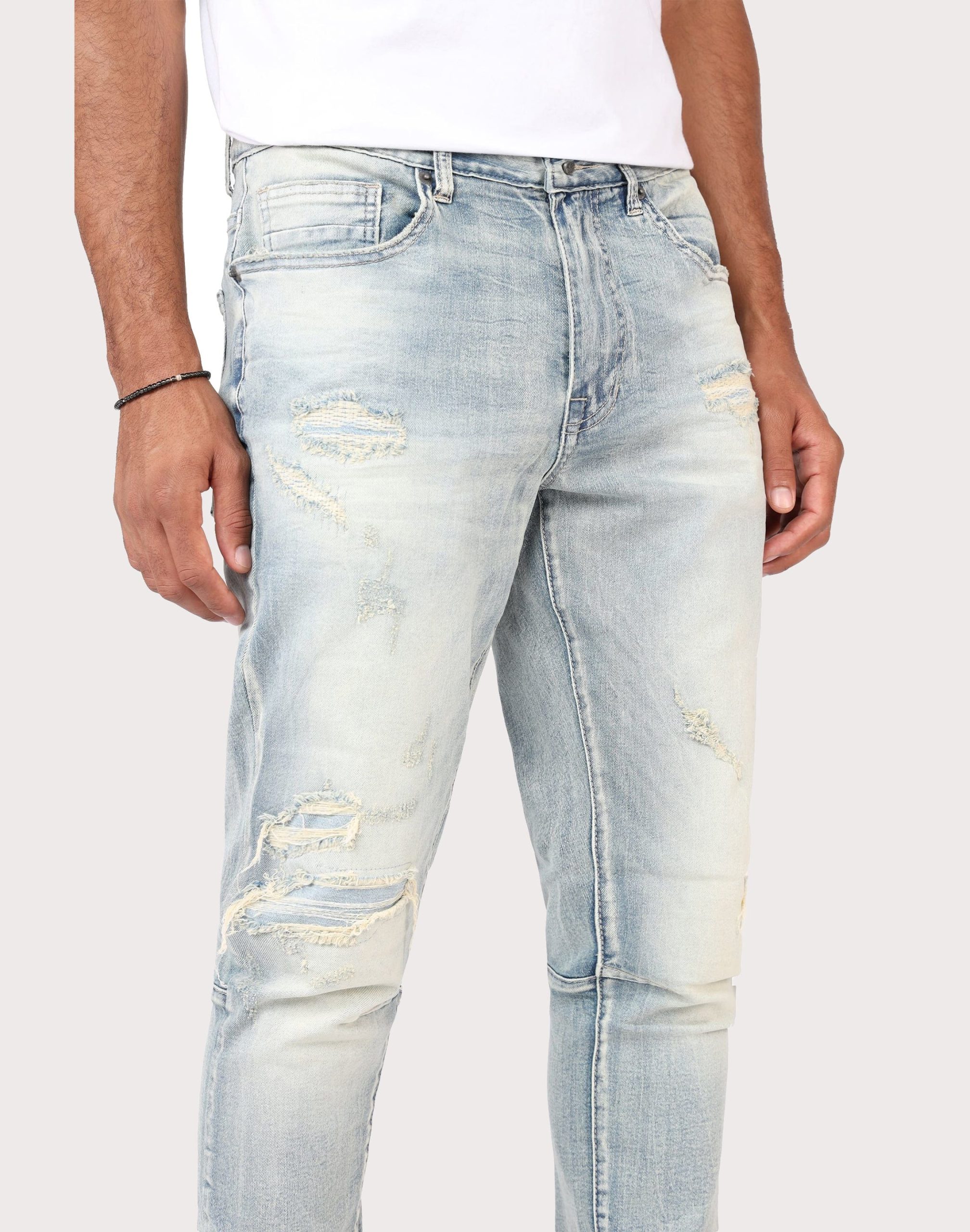 Grindhouse Slim Fit Taper Distressed Vintage Denim Jeans - Image 7