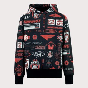 Jordan All Over Printed Fleece Black/Multi Big Boys' Pullover