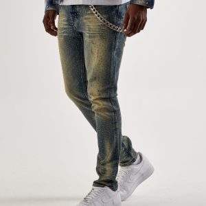 GFTD LA Ami Slim Stones Chain Denim Jeans