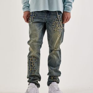 Kilogram Slim Chain Cross Patch Denim Jeans