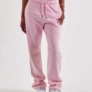 Red Fox Rhinestone Washed Stacked Fleece Pants