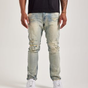 Smoke Rise Vintage Wash Distressed Slim Denim Jeans