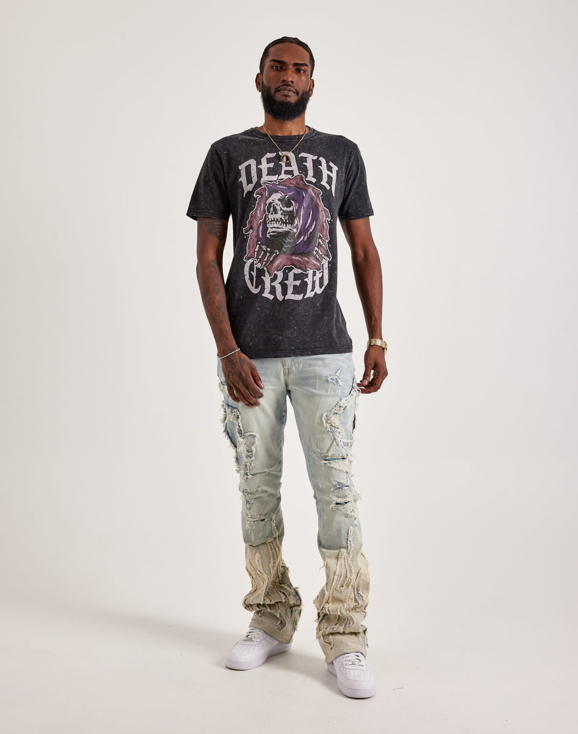 Smoke Rise Flame Rip & Repair Distressed Stacked Denim Jeans - Image 5