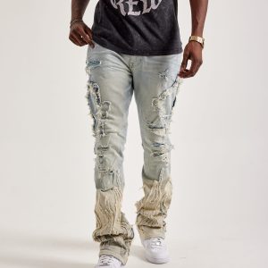 Smoke Rise Flame Rip & Repair Distressed Stacked Denim Jeans