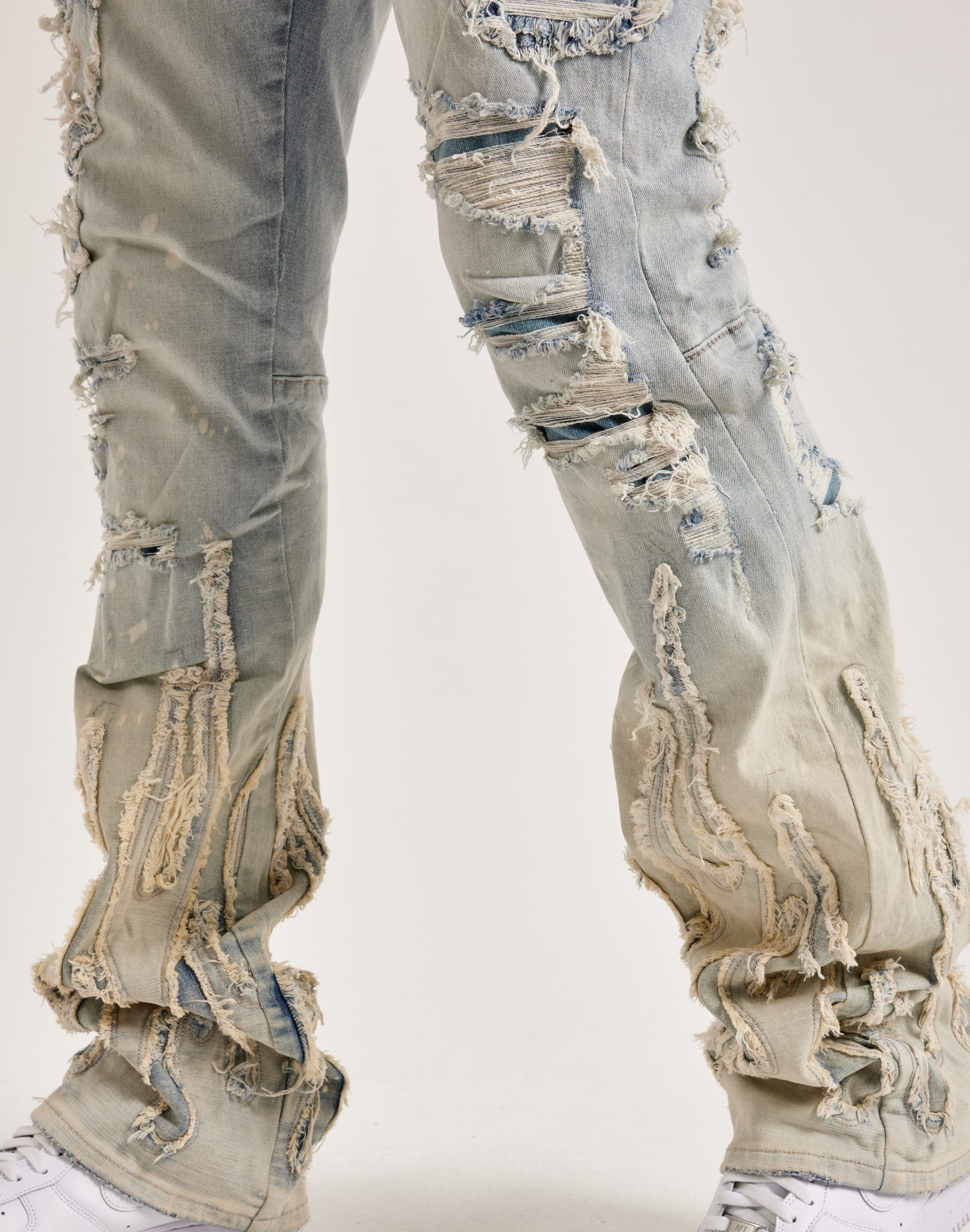 Smoke Rise Flame Rip & Repair Distressed Stacked Denim Jeans - Image 3
