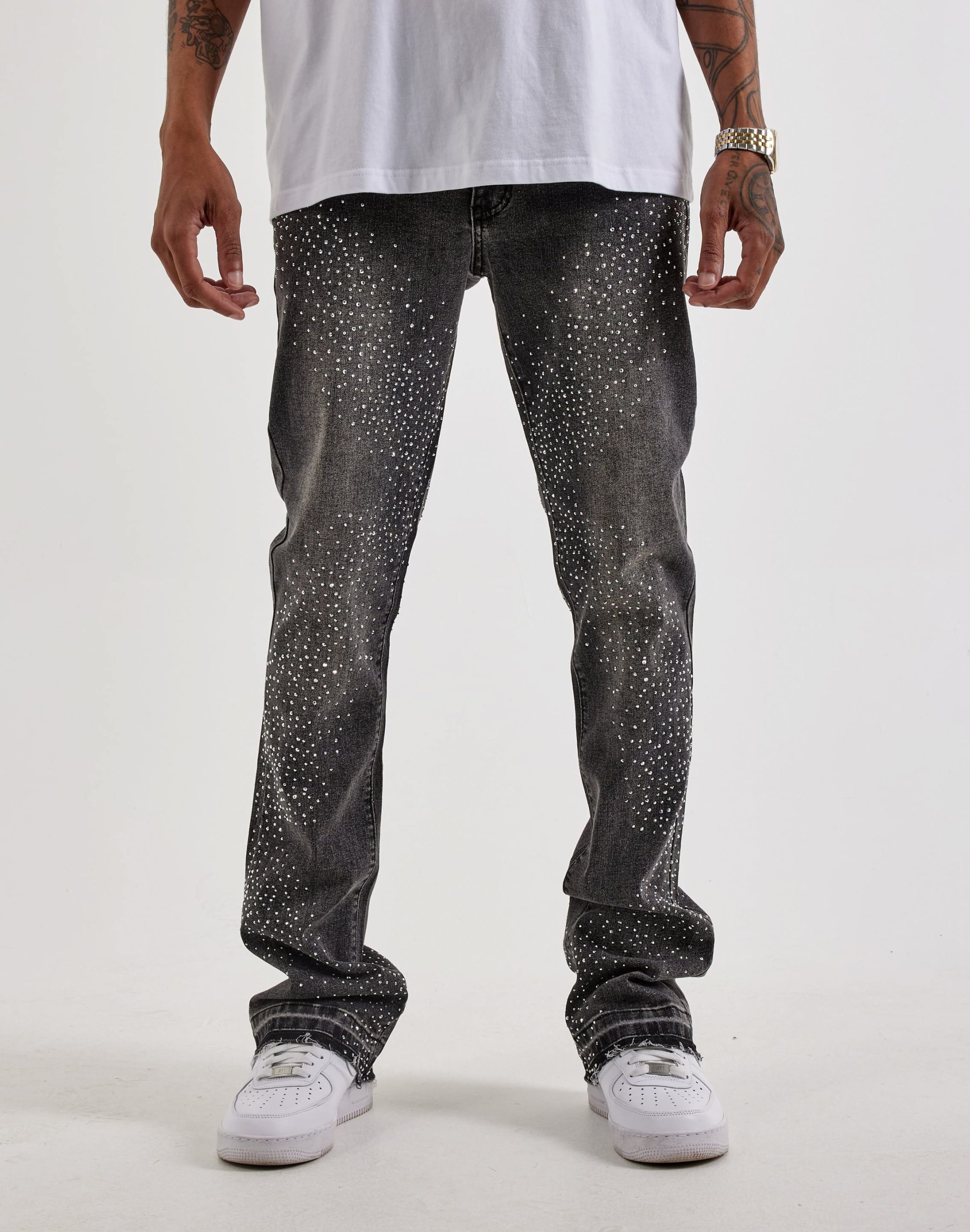 UR Sprinkle Rhinestone Stacked Denim Jeans
