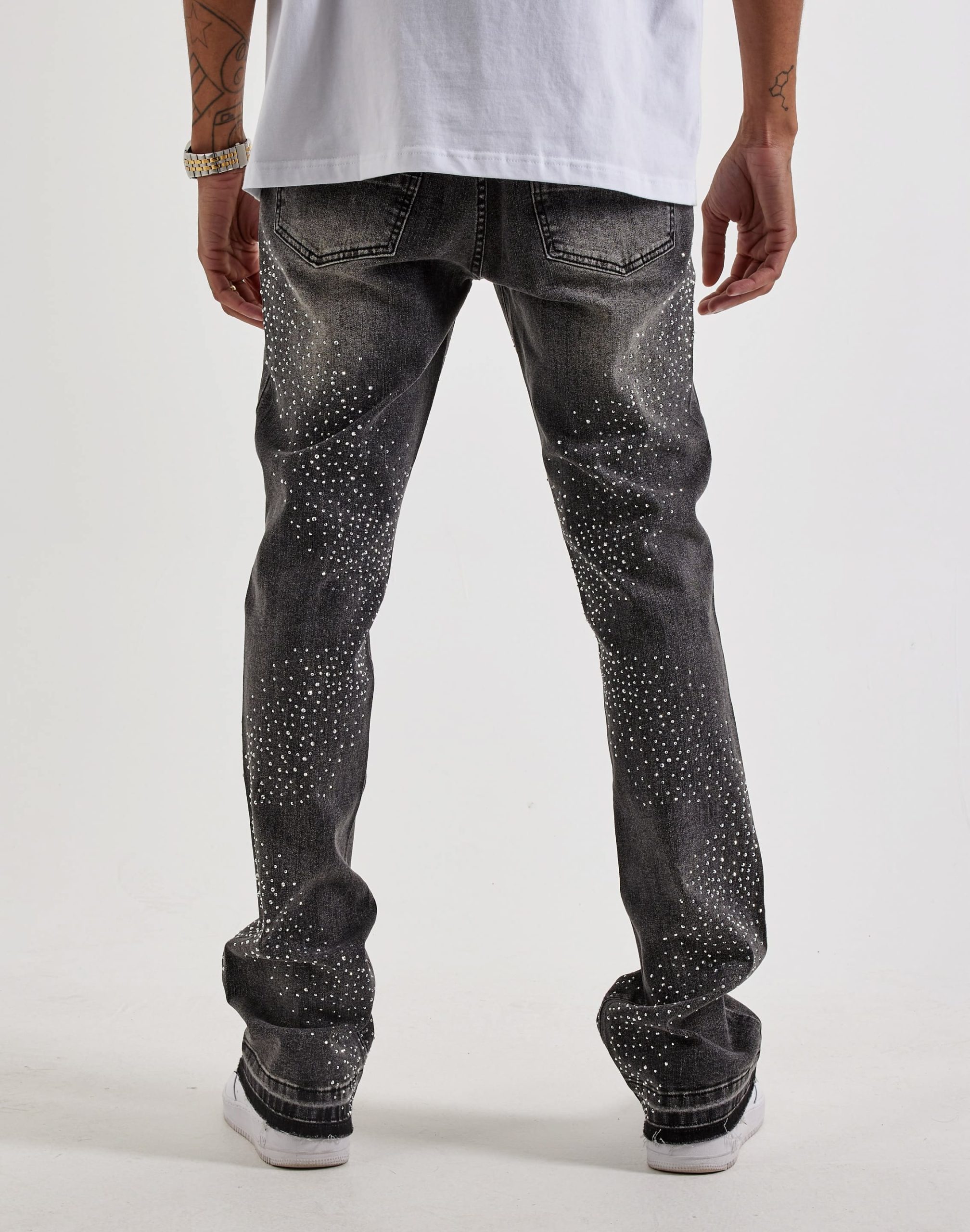 UR Sprinkle Rhinestone Stacked Denim Jeans - Image 4