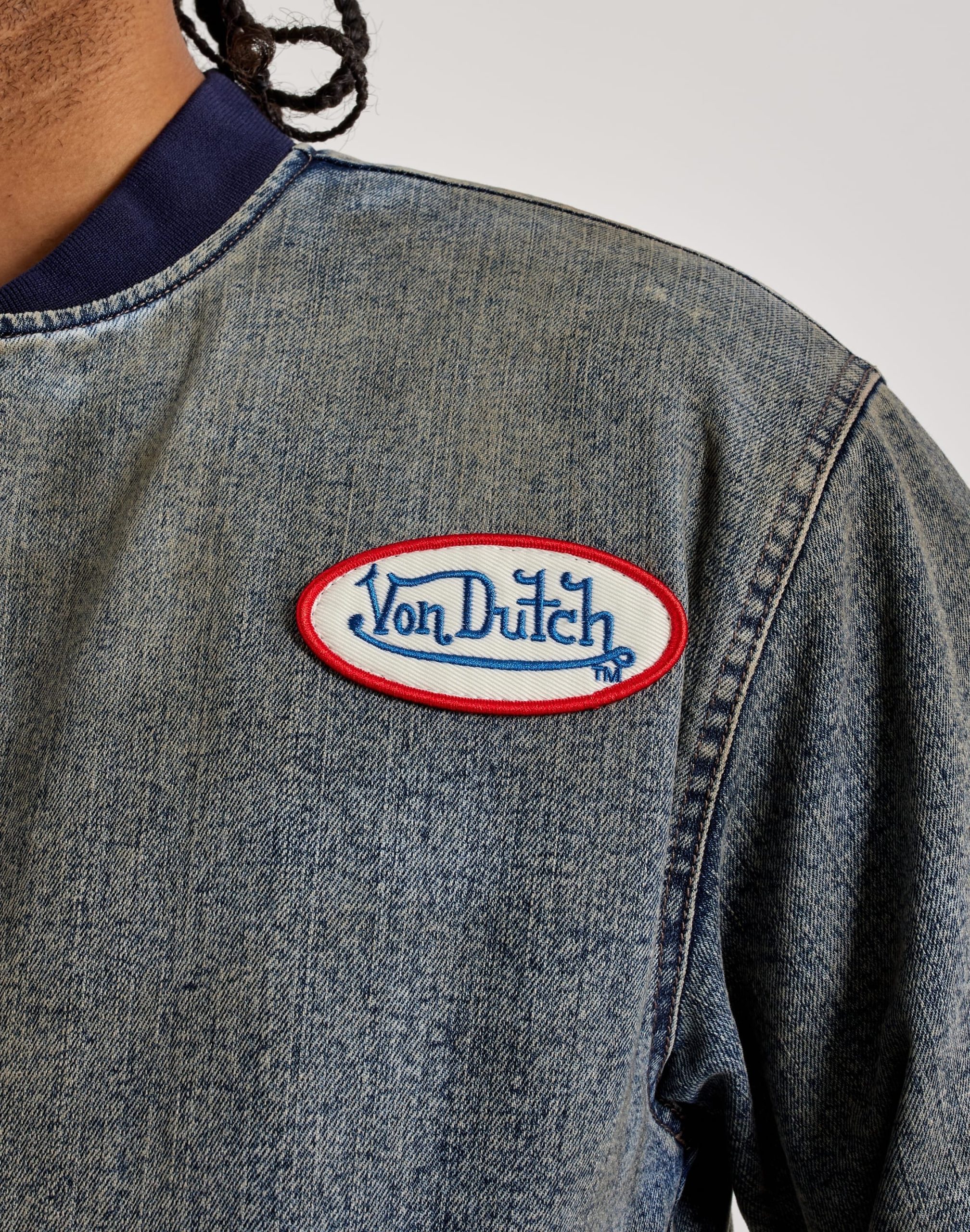 Von Dutch Washed Denim Bomber Jacket - Image 3