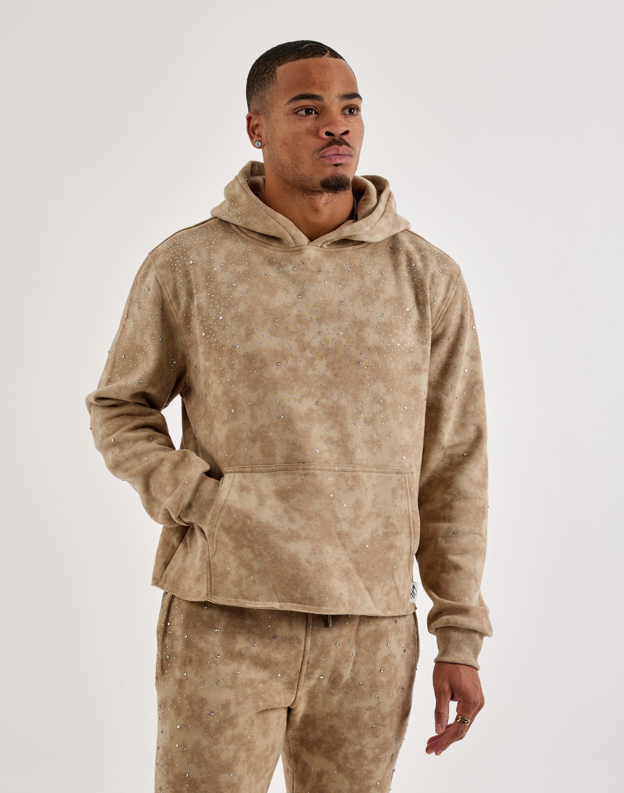 BKYS Rhinestone Rivet Oversized Fleece Hoodie