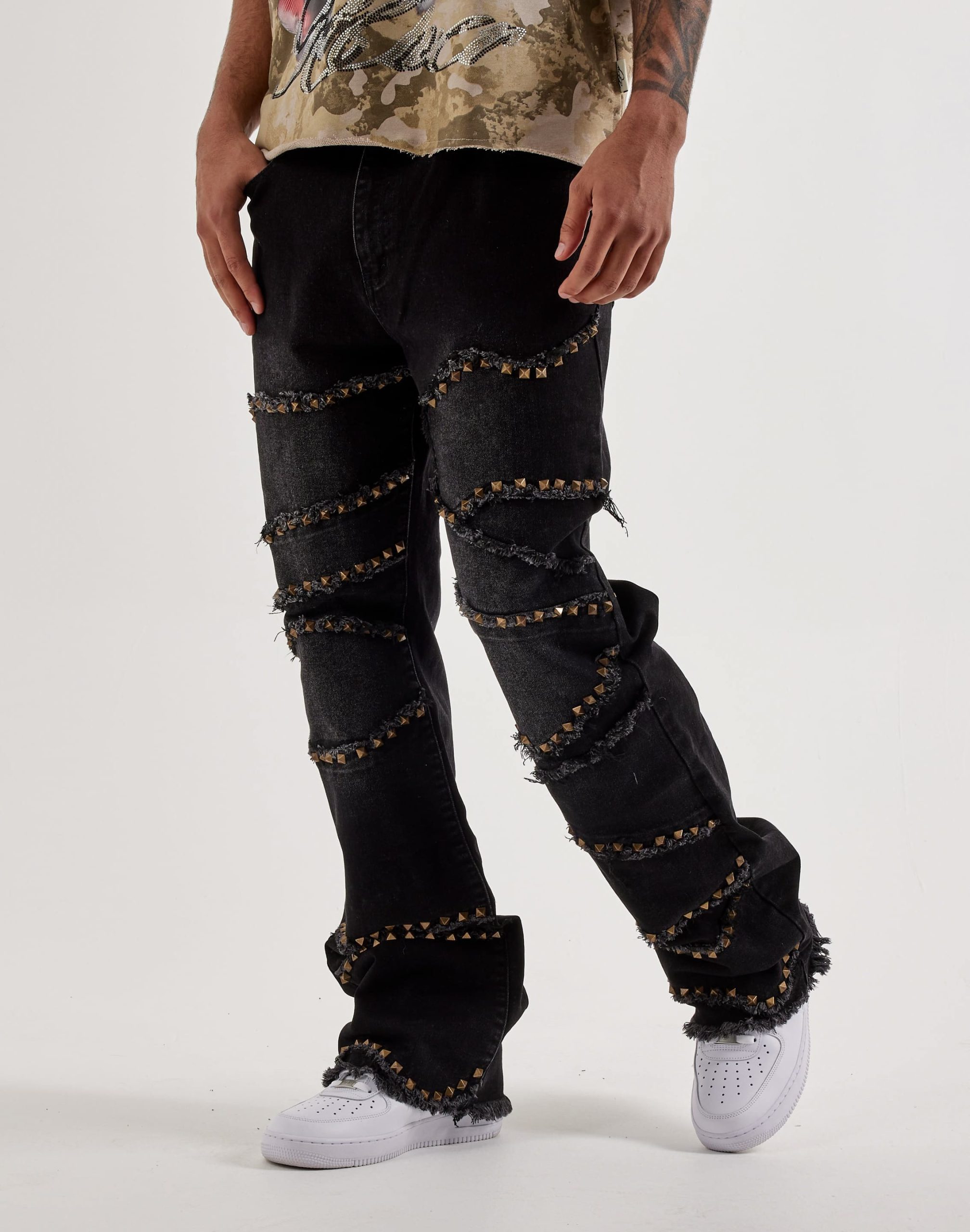 Caliber Cluster Pyramid Stud Stacked Denim Jeans - Image 2