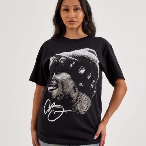 Chris Brown Autograph Big Head Rhinestone Tee