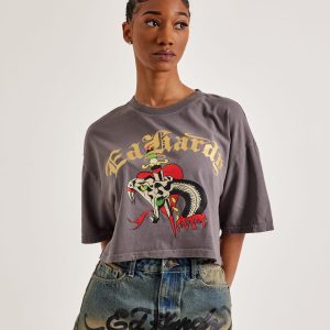 Ed Hardy Snake Heart Boxy Cropped Tee