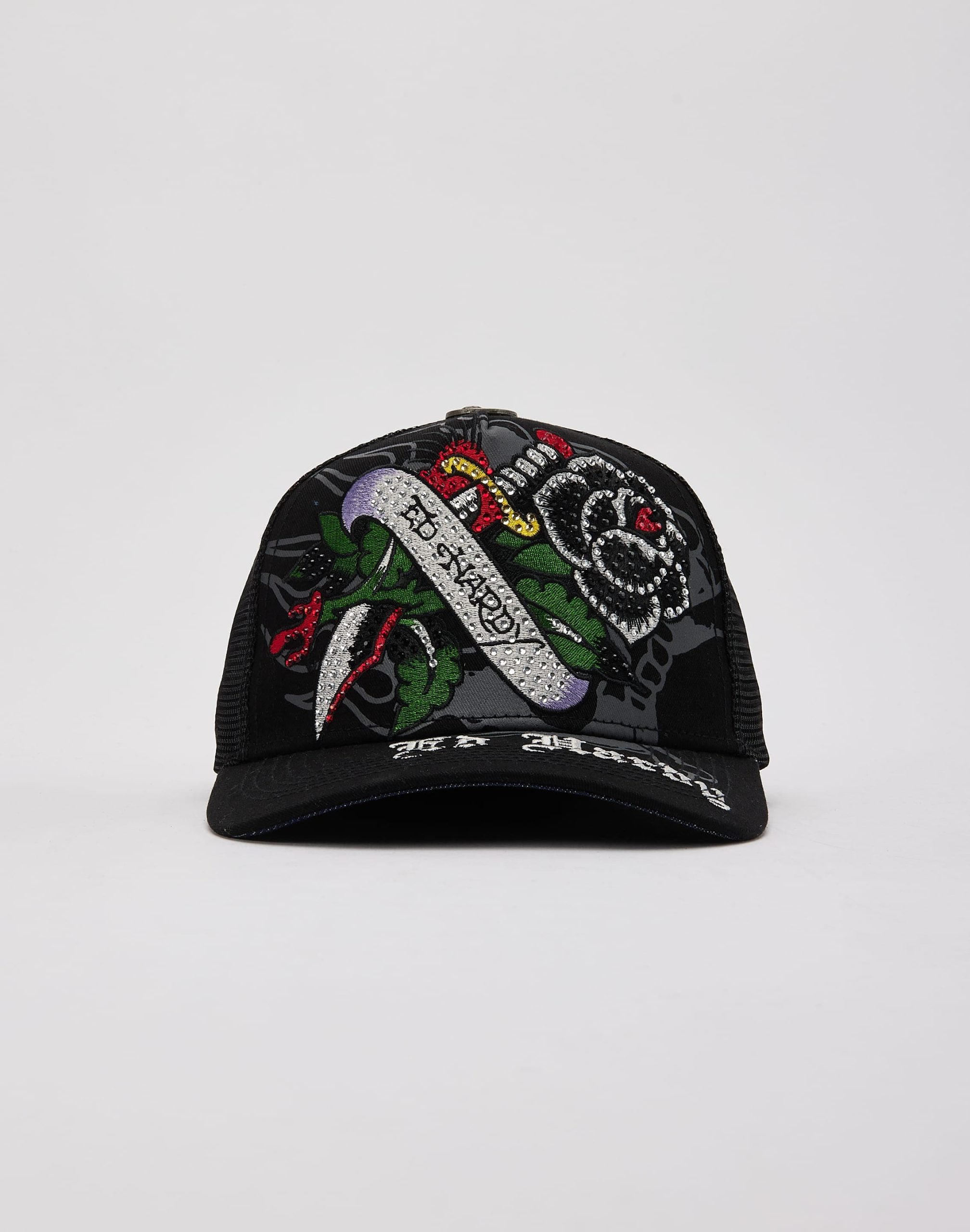 Ed Hardy Black Rose Rhinestone Trucker Hat - Image 2