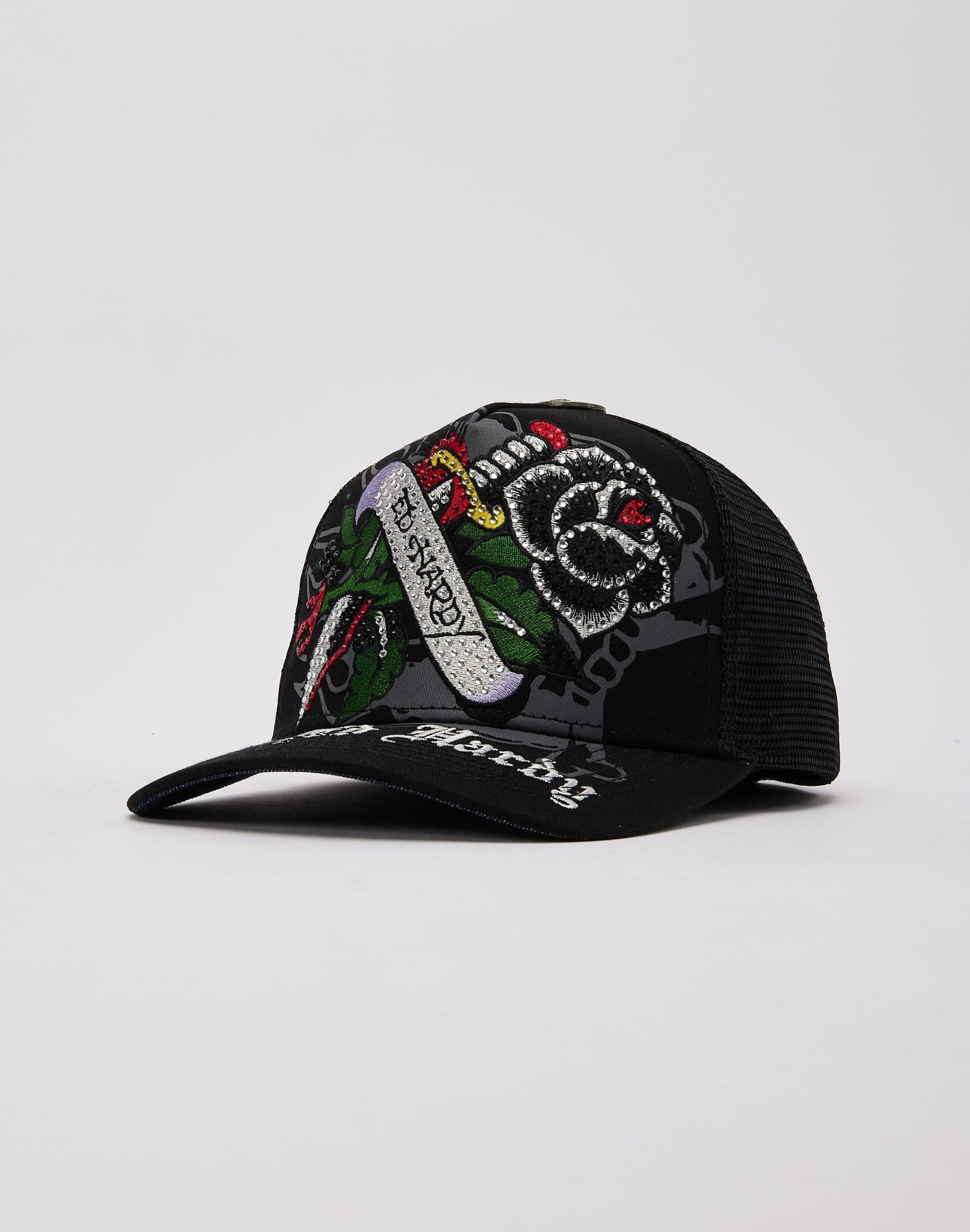 Ed Hardy Black Rose Rhinestone Trucker Hat