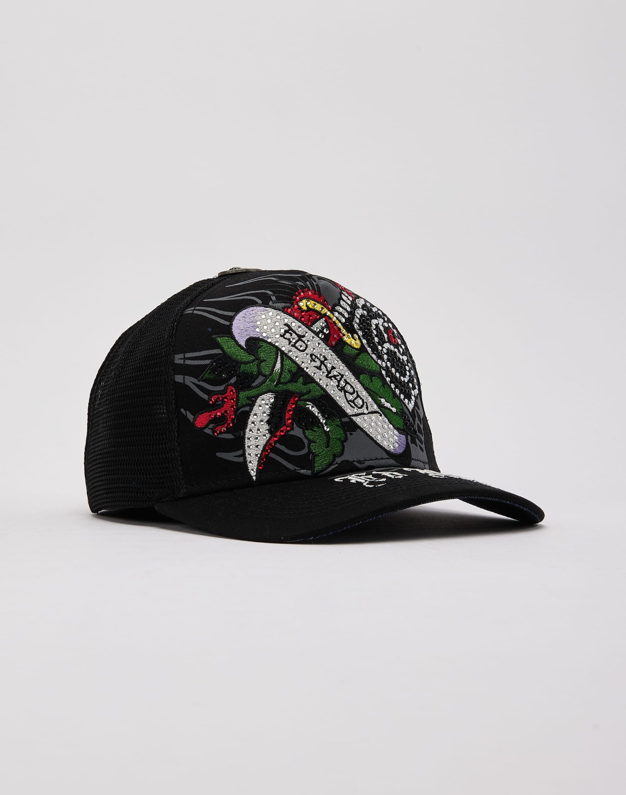 Ed Hardy Black Rose Rhinestone Trucker Hat - Image 3