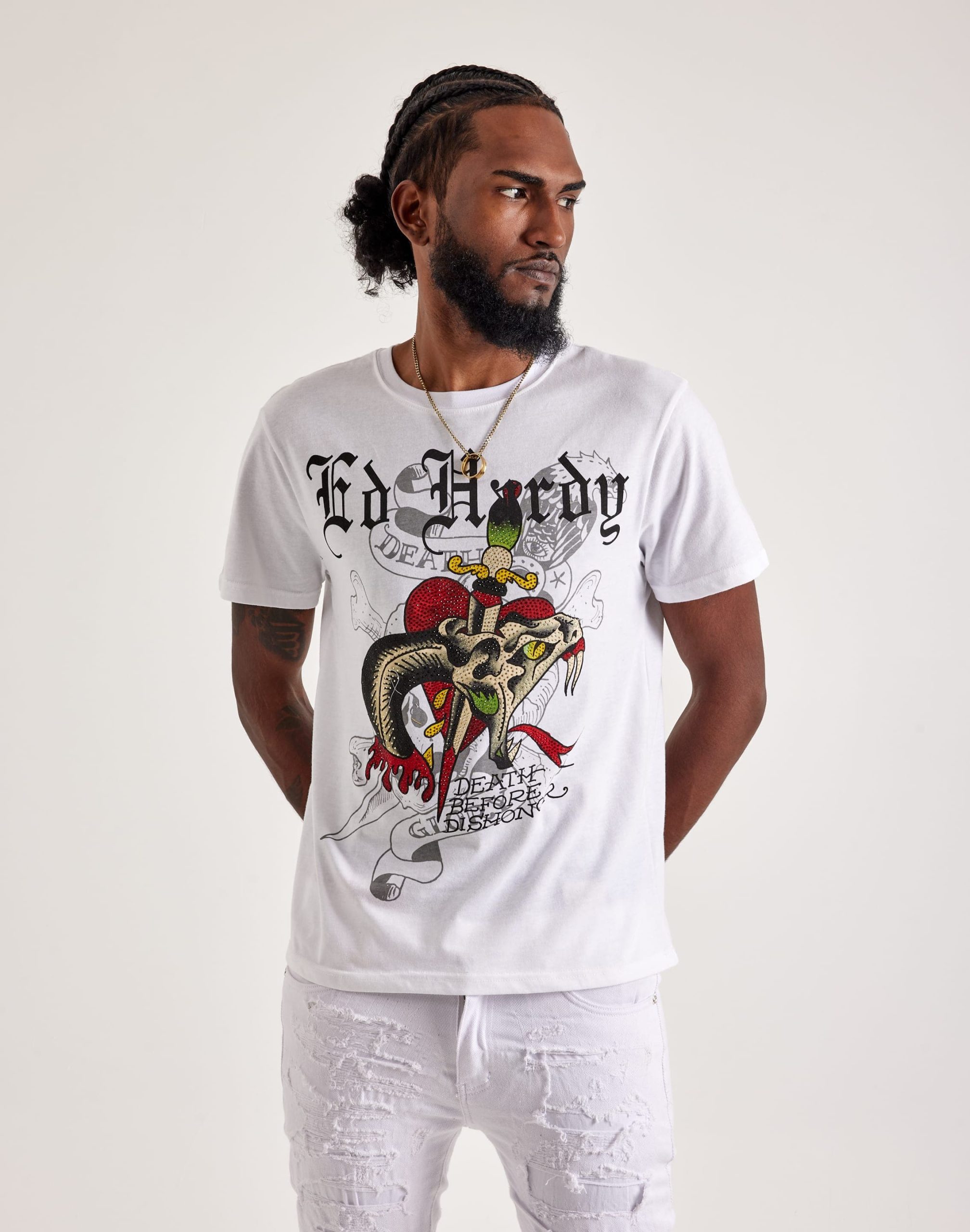 Ed Hardy Dagger Snake Rhinestone Tee