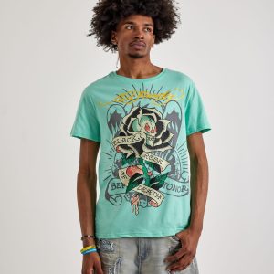Ed Hardy Black Rose Rhinestone Short Sleeve Tee