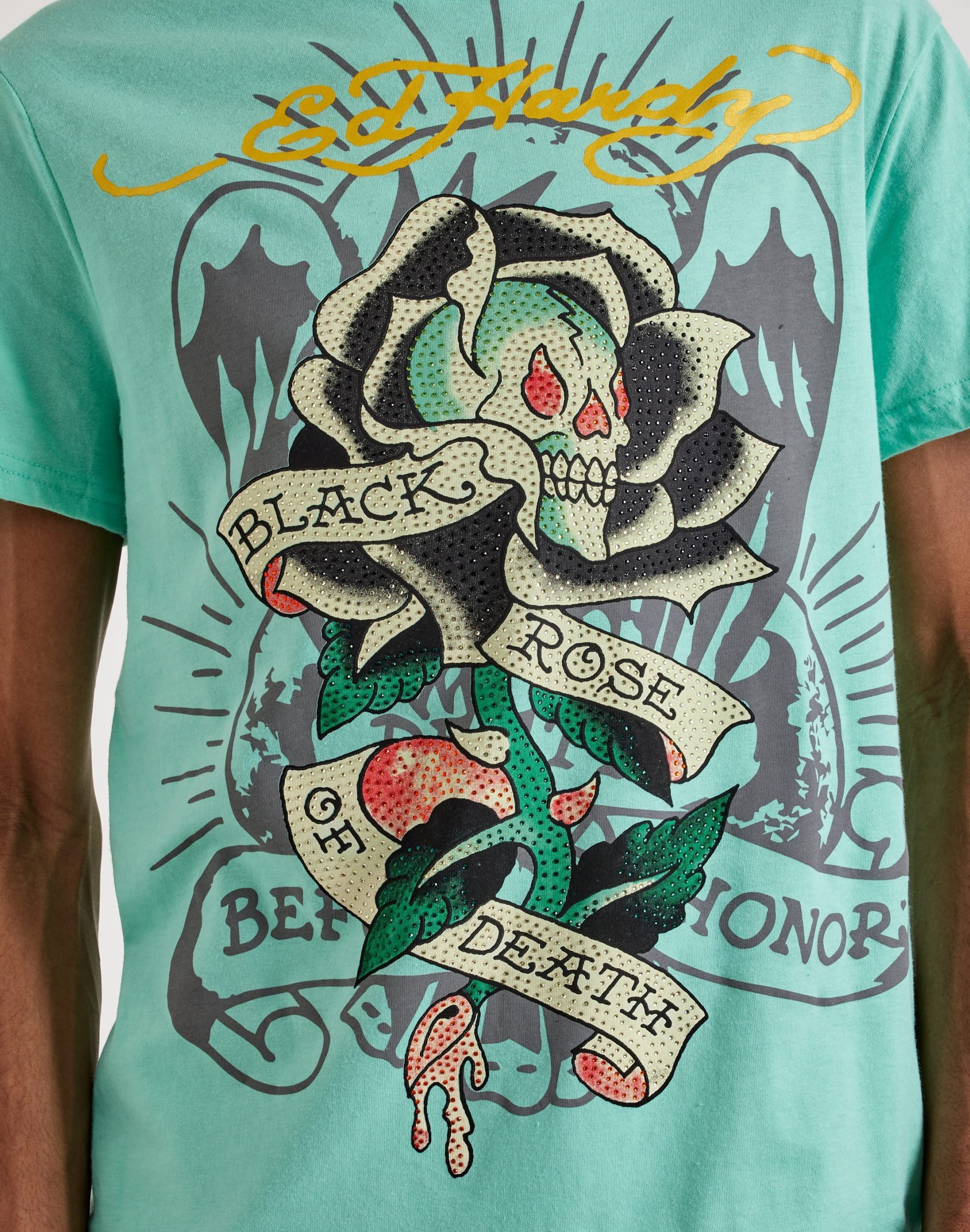 Ed Hardy Black Rose Rhinestone Short Sleeve Tee - Image 2