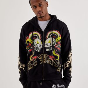 Ed Hardy Dragon Skull Full-Zip Fleece Hoodie