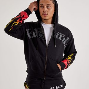 Ed Hardy Flame Skull Full-Zip Fleece Hoodie