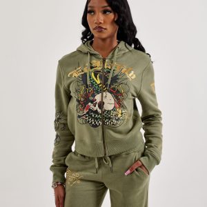 Ed Hardy Cobra Flame Full-Zip Fleece Hoodie