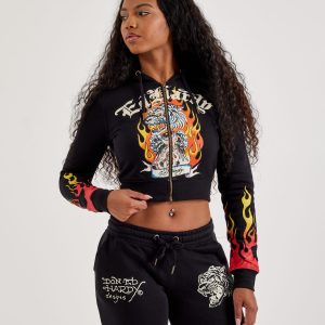Ed Hardy Tiger Flame Y2K Full-Zip Fleece Hoodie