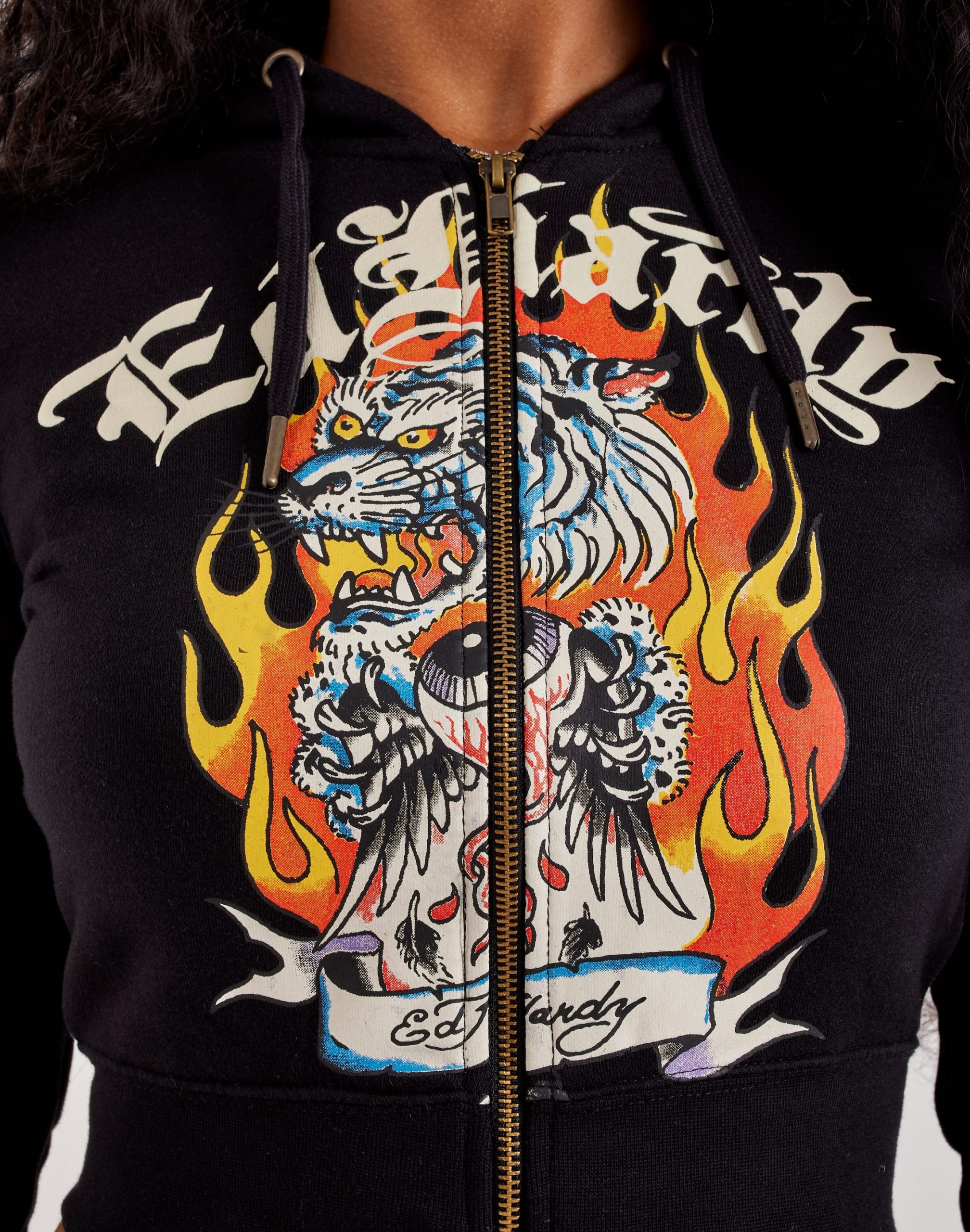 Ed Hardy Tiger Flame Y2K Full-Zip Fleece Hoodie - Image 3