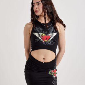 Ed Hardy Heart Wings Cut-Out Tank Dress