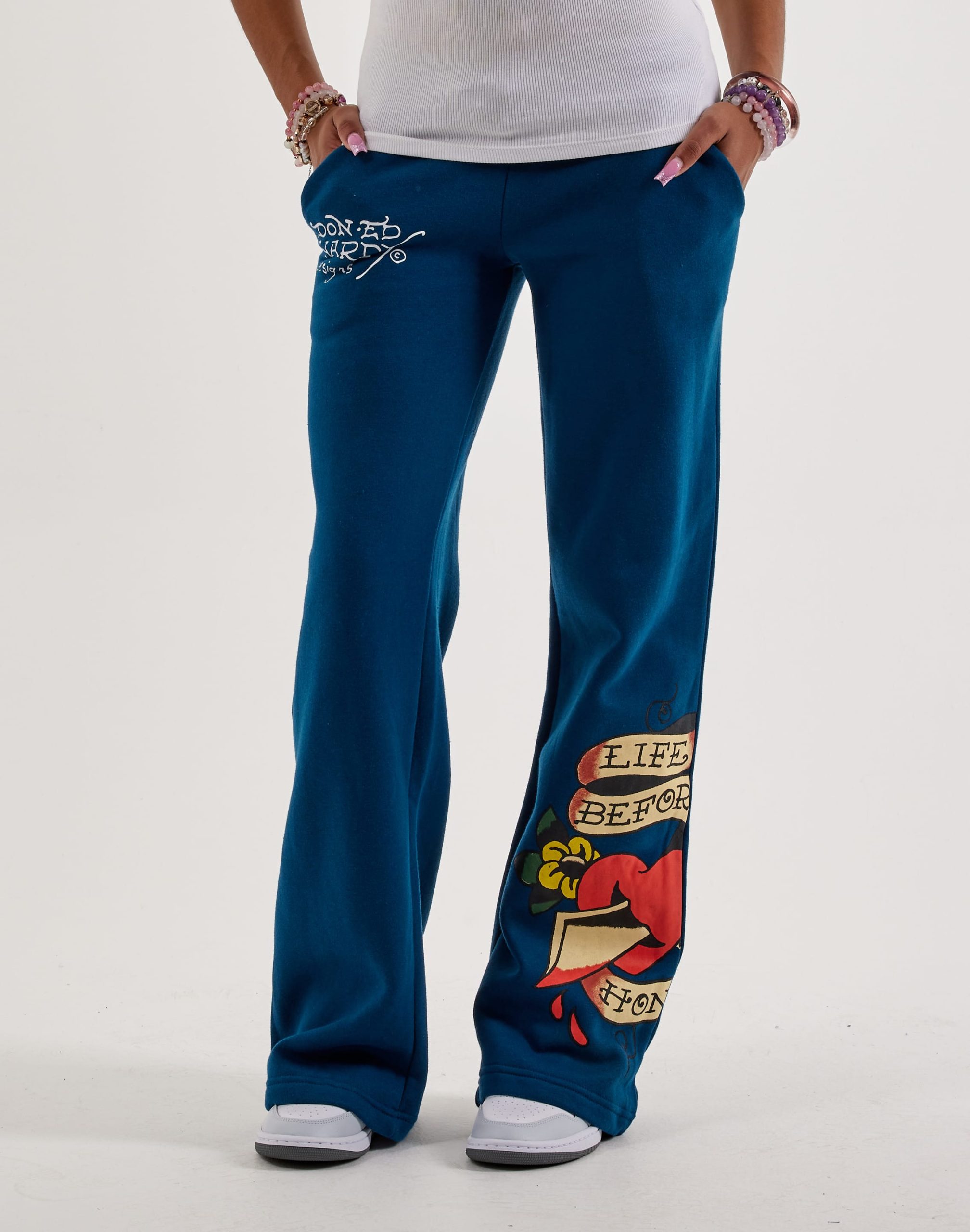 Ed Hardy Heart Skull Y2K Fleece Sweatpants