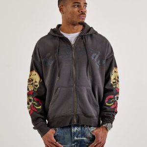 Ed Hardy Skull Full-Zip Fleece Hoodie