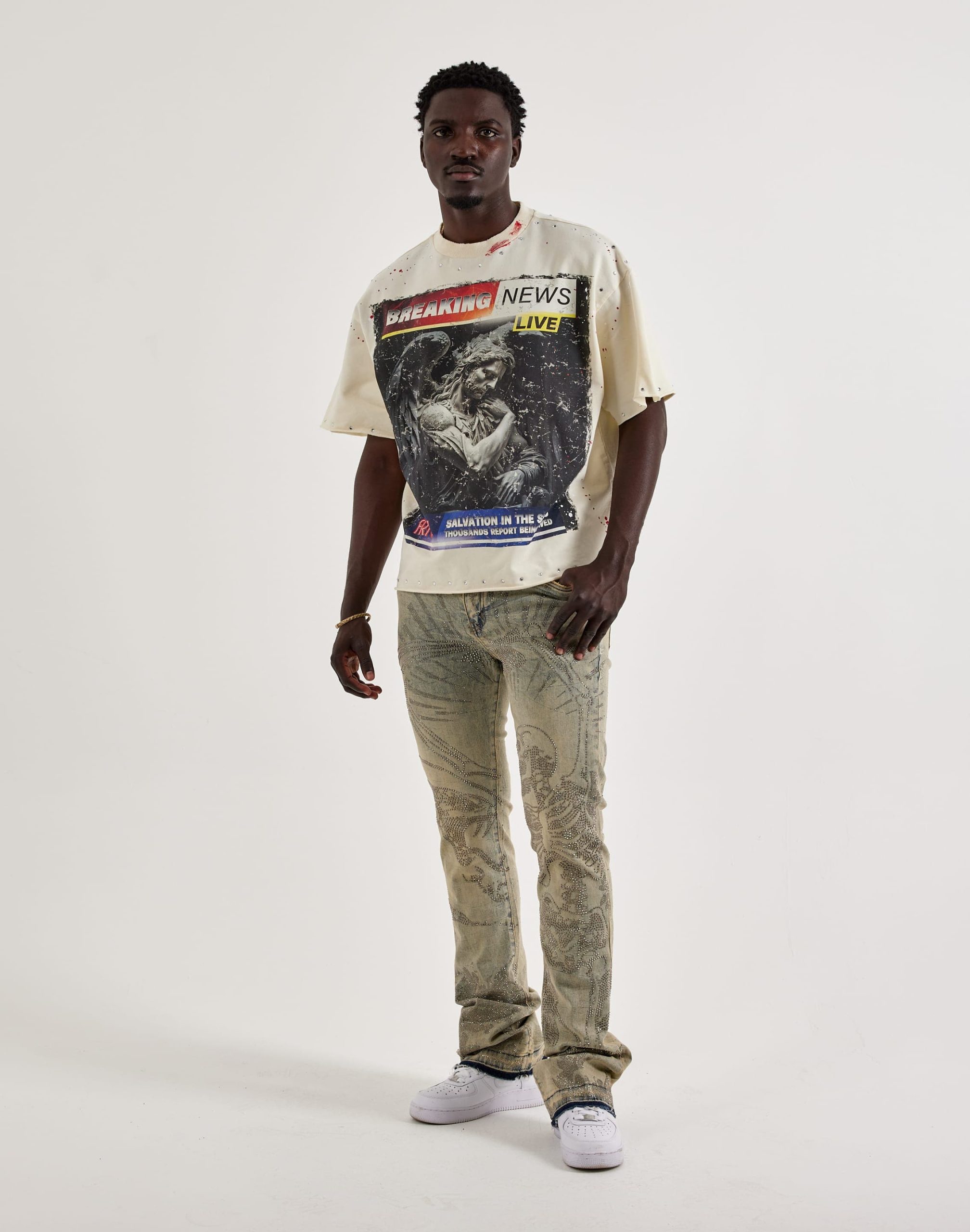 First Row Breaking News Rhinestone Tee - Image 4
