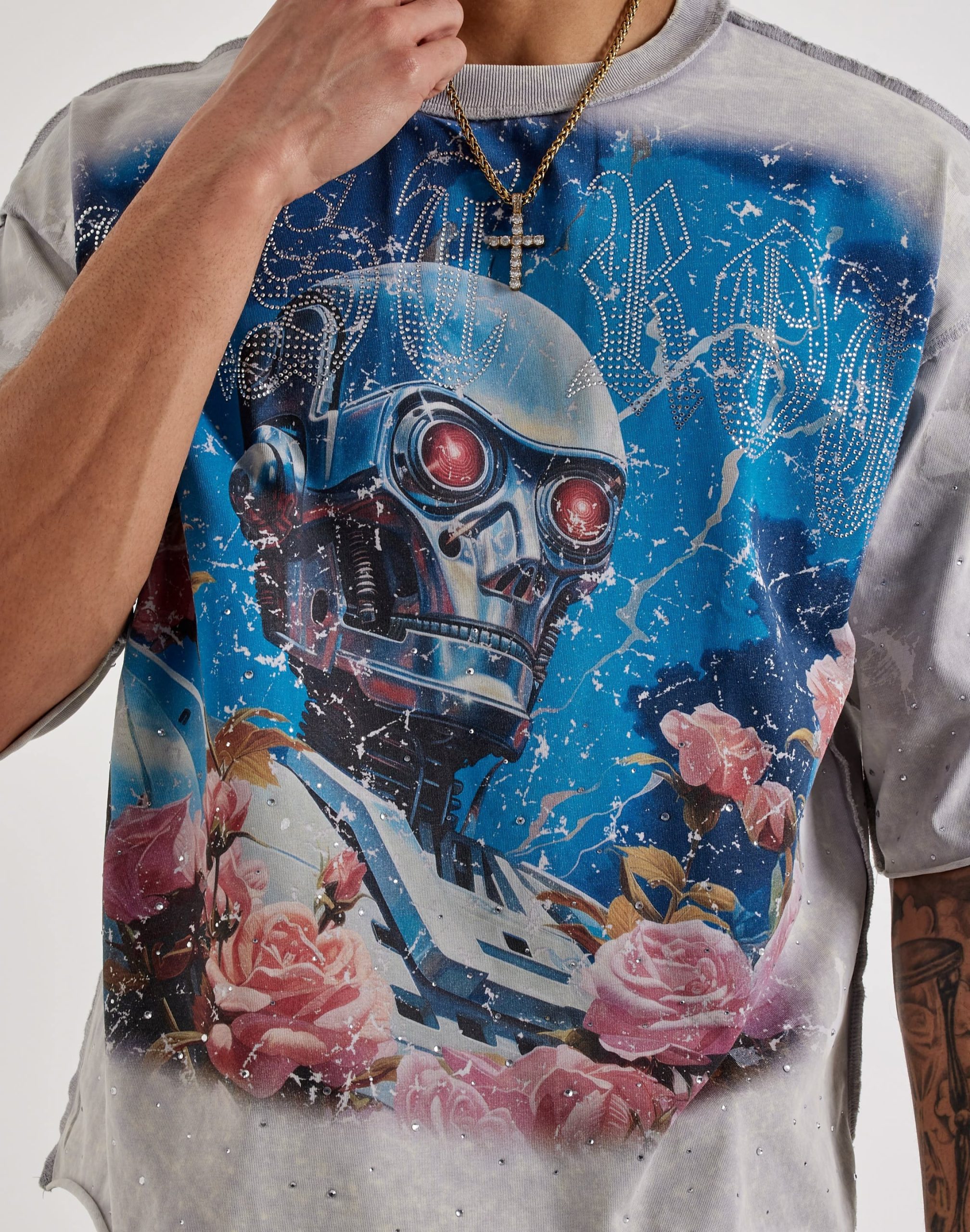 First Row Cropped Lost Utopia Rhinestone Tee - Image 3