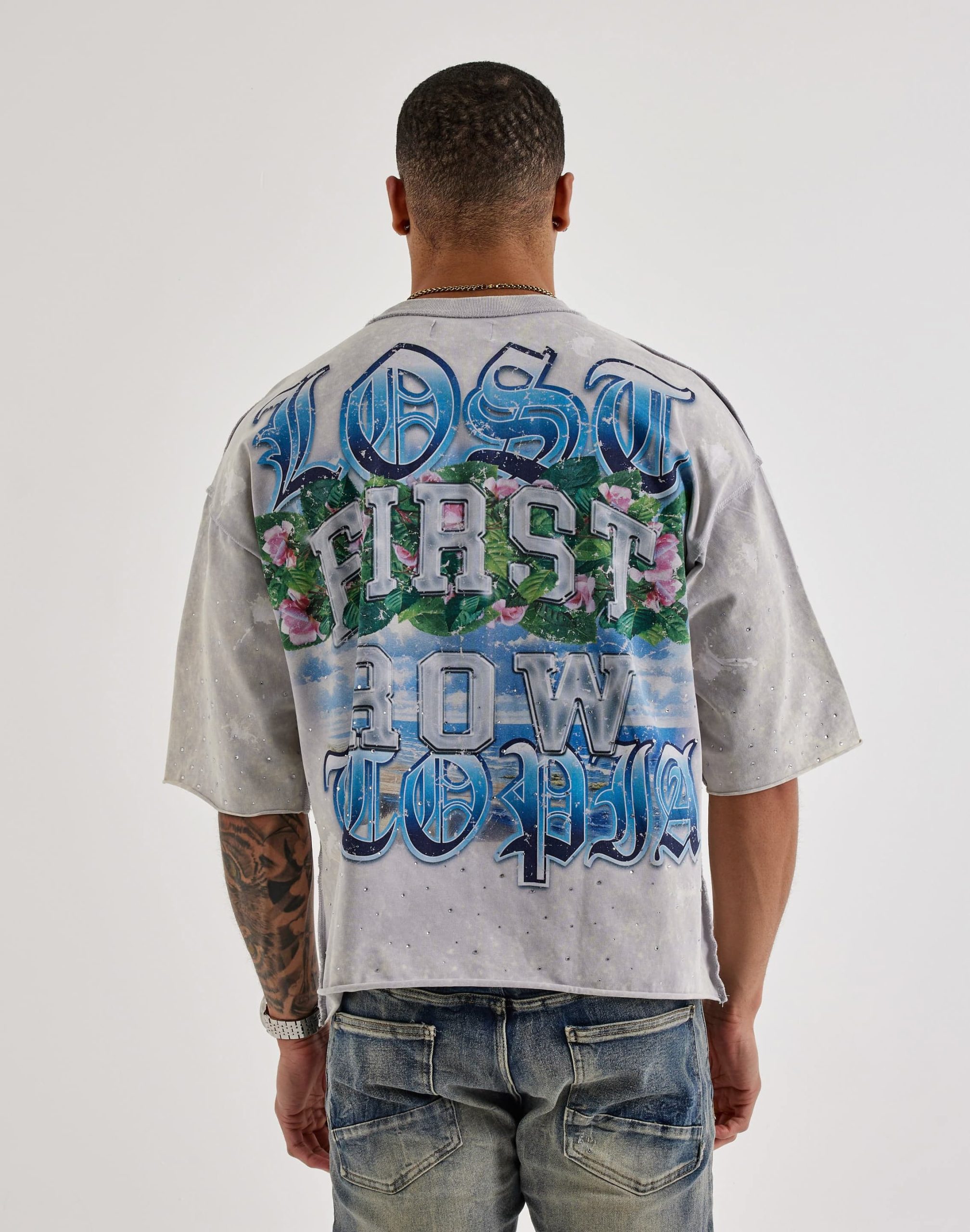 First Row Cropped Lost Utopia Rhinestone Tee - Image 2