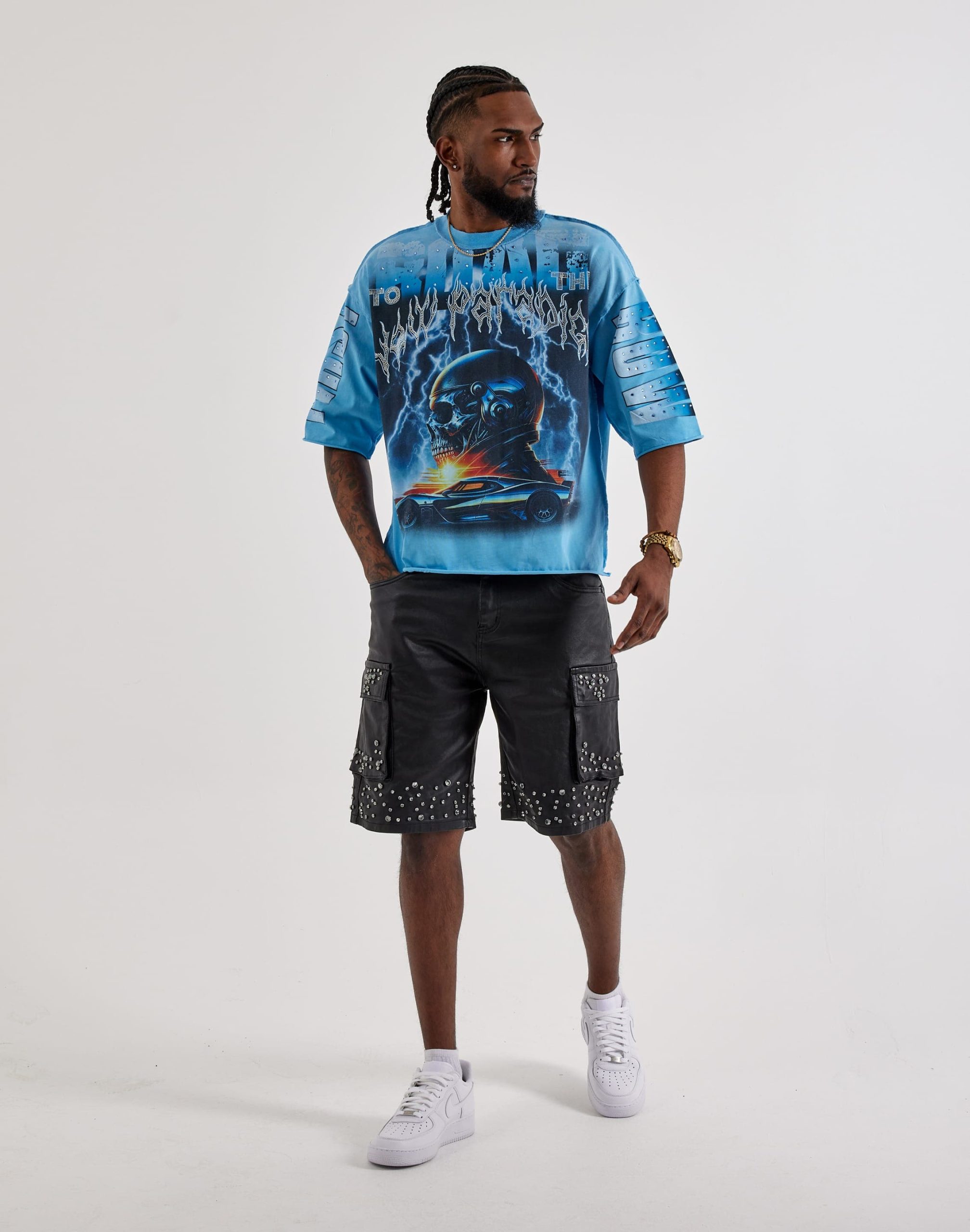 First Row Cropped Fear Rhinestone Tee - Image 4