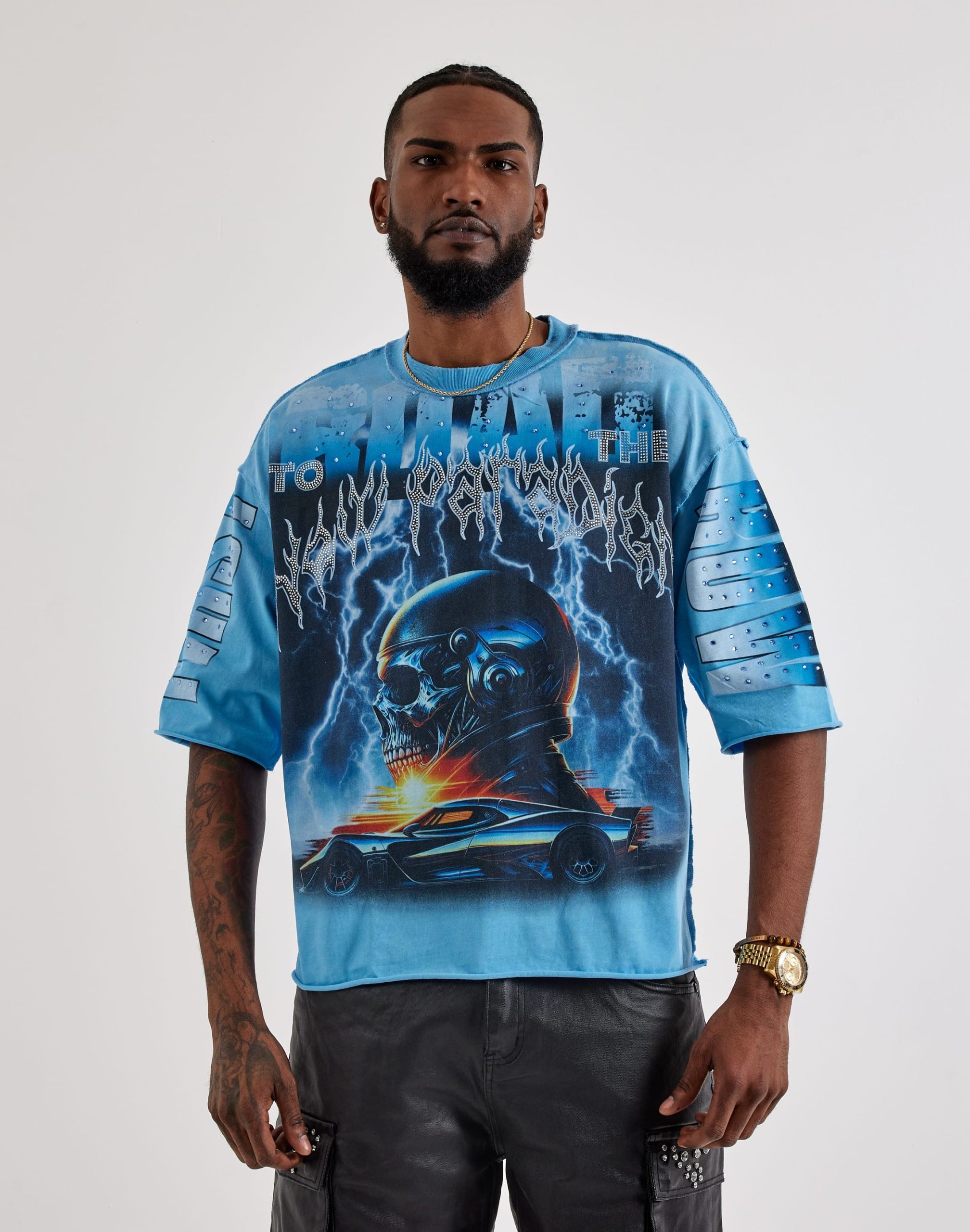 First Row Cropped Fear Rhinestone Tee