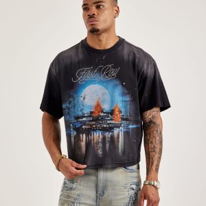 First Row Cropped Rhinestone Tee