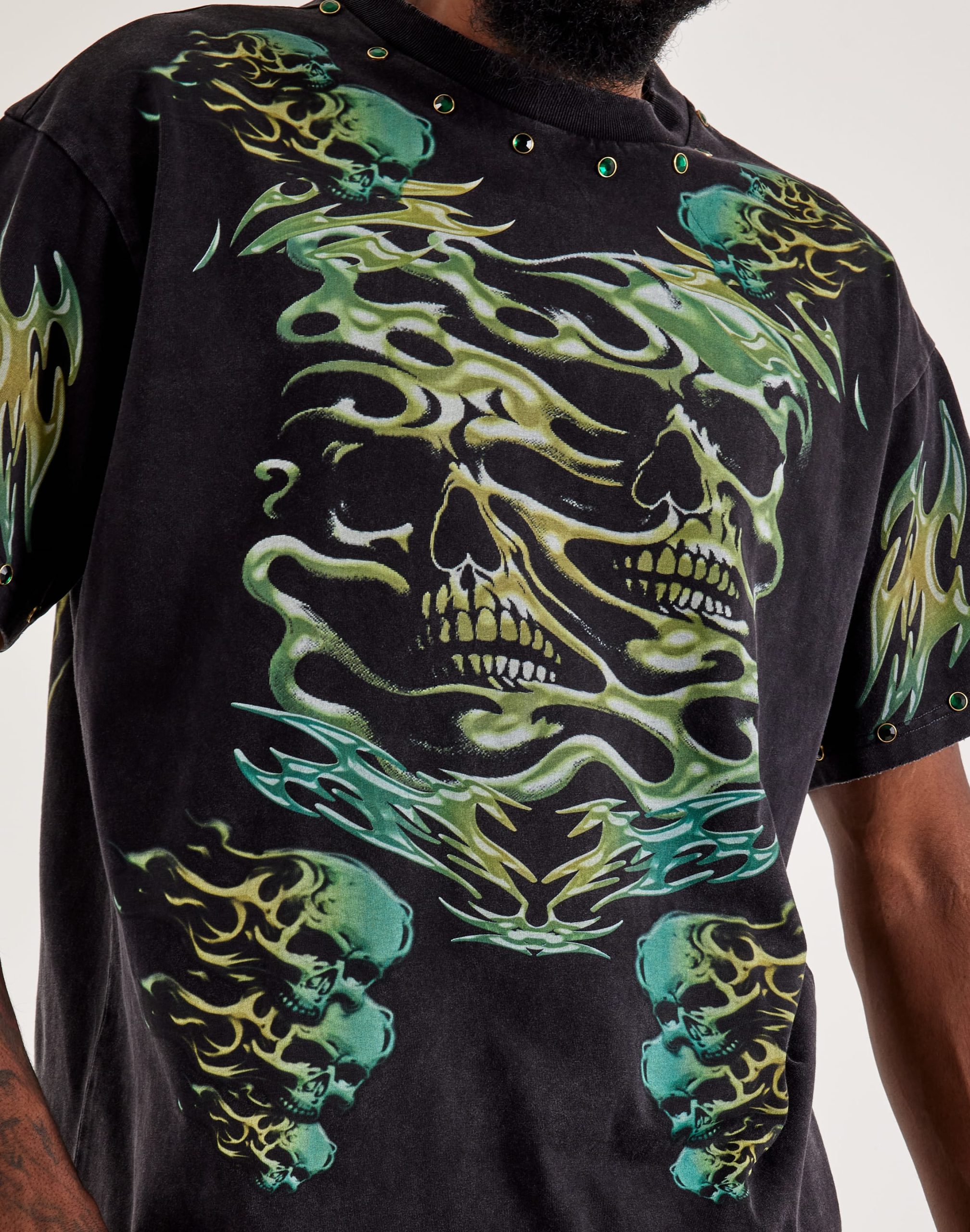 First Row Skull Flames Studded Tee - Image 2