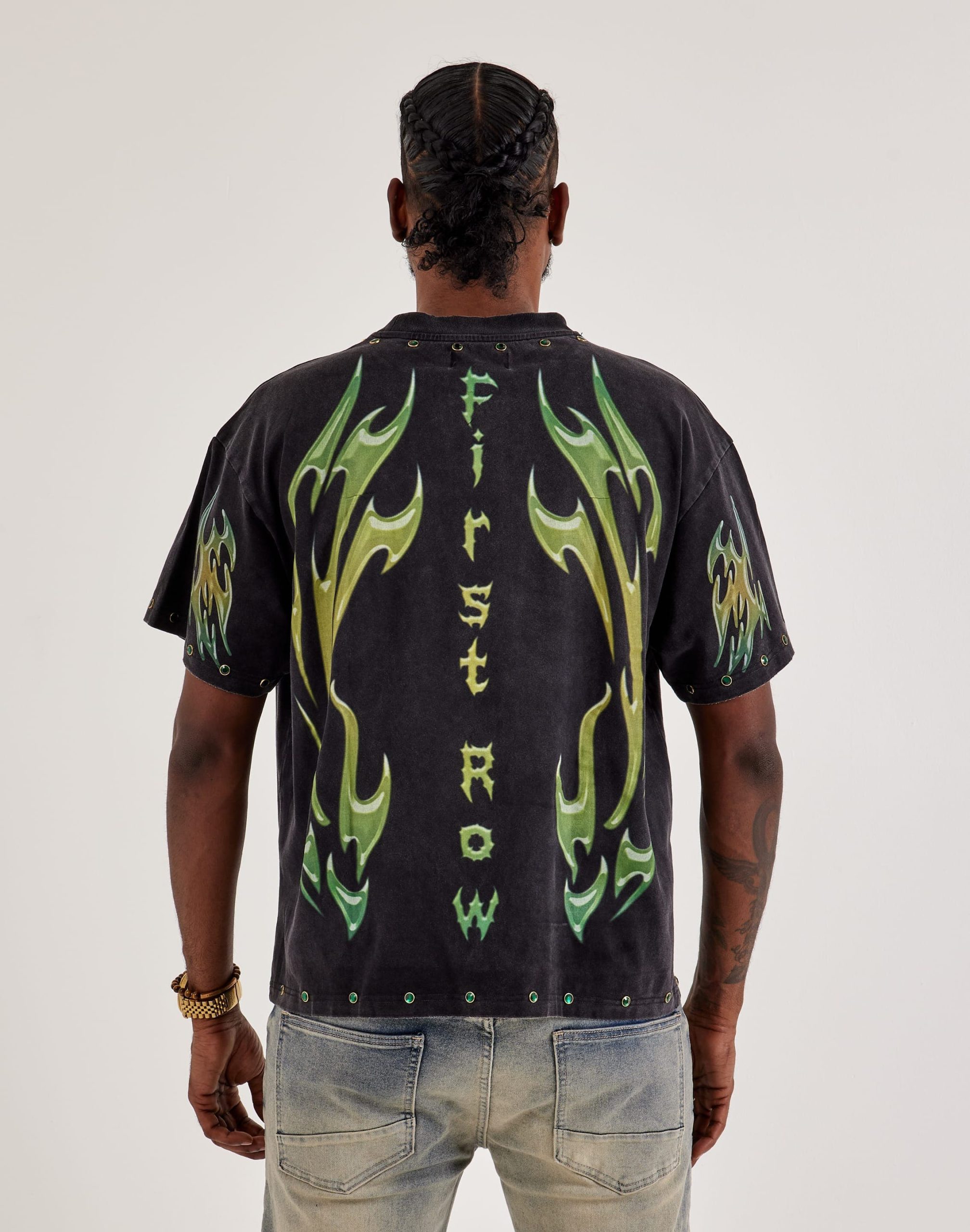 First Row Skull Flames Studded Tee - Image 3