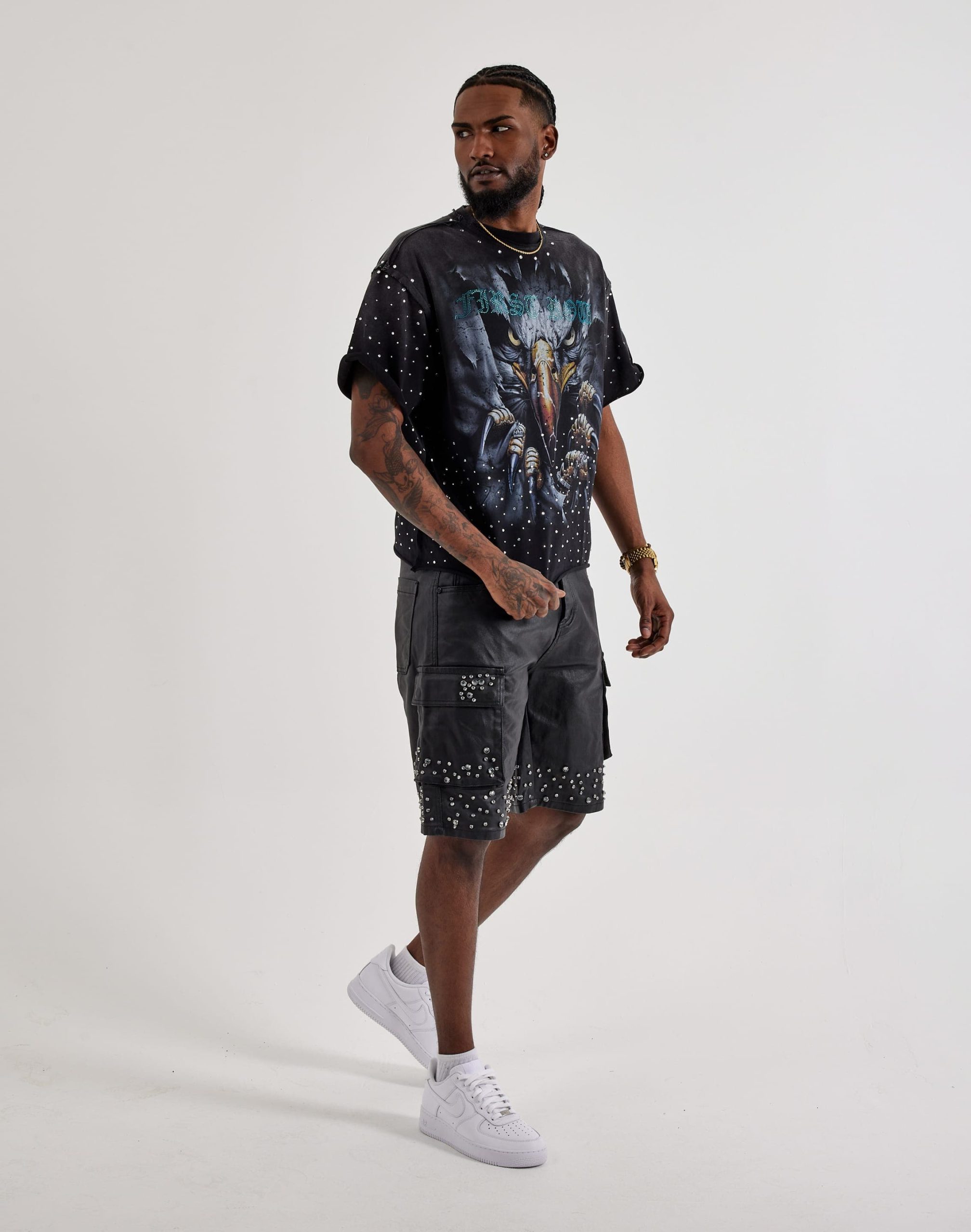 First Row Cropped Eagle Rhinestone Tee - Image 4