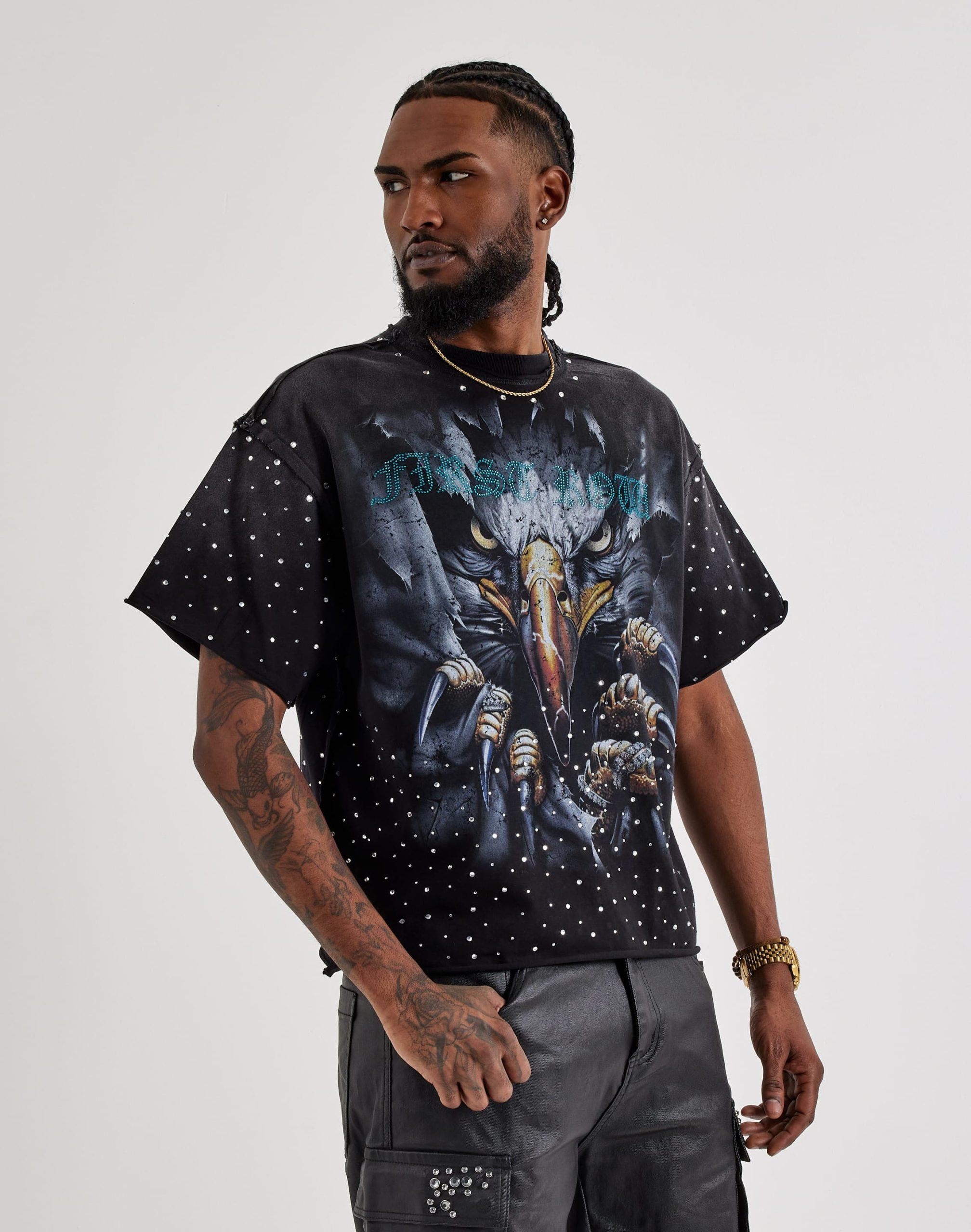 First Row Cropped Eagle Rhinestone Tee