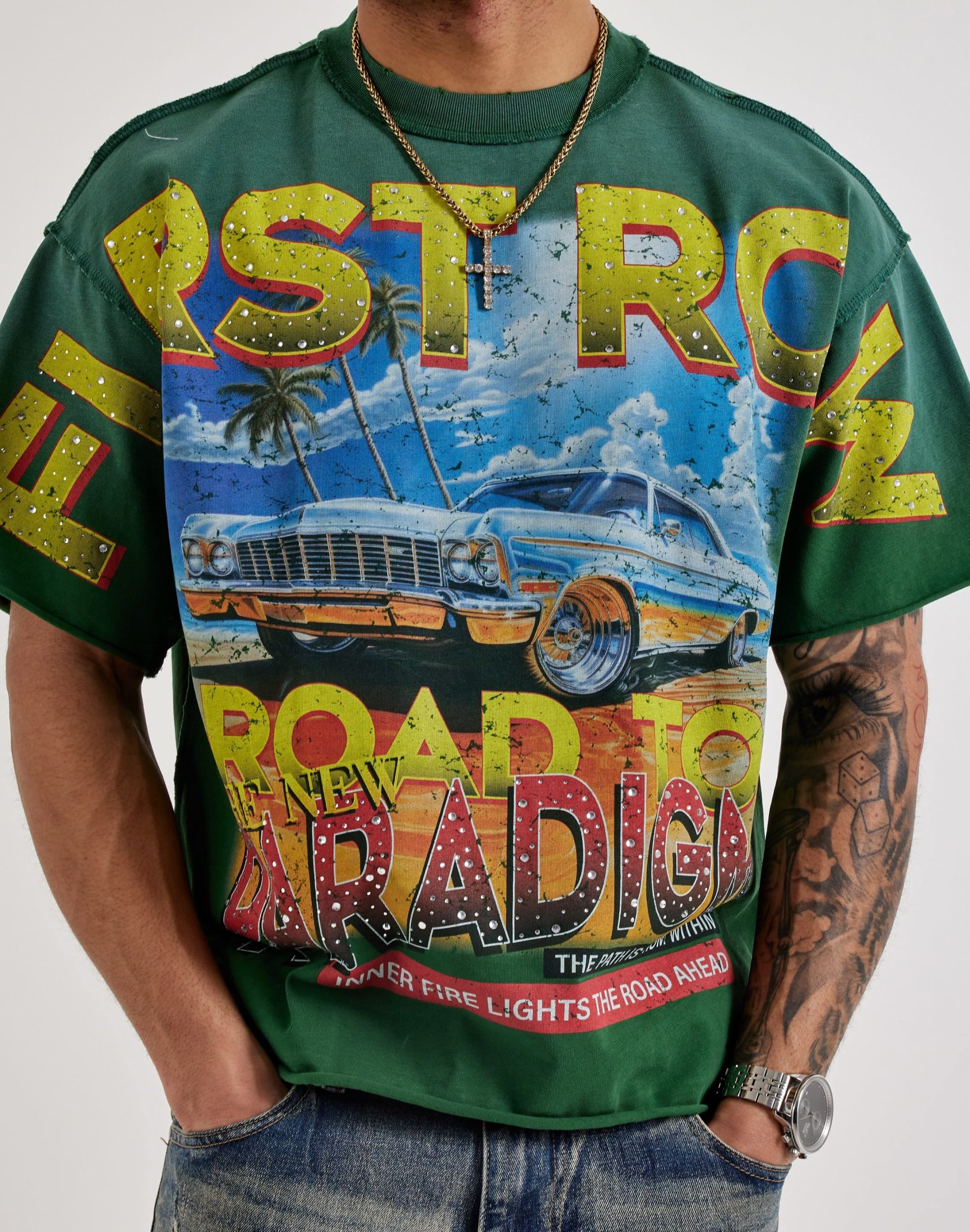First Row Cropped Road Rhinestone Tee - Image 3