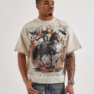 First Row Cropped Horse Flag Rhinestone Tee