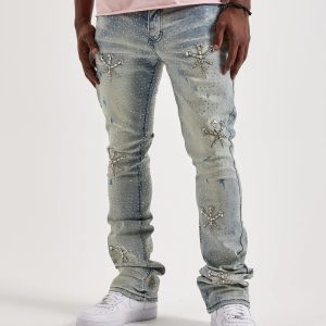 GFTD LA Stacked Rhinestone Denim Jeans