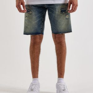 Grindhouse Distressed Patches Denim Shorts