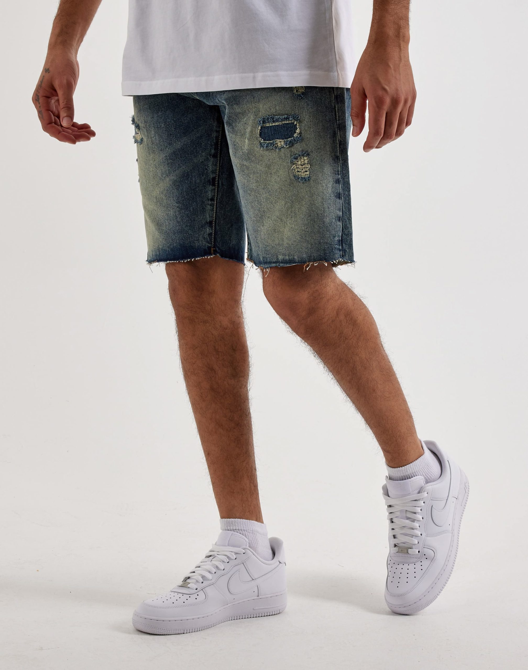 Grindhouse Distressed Patches Denim Shorts - Image 2