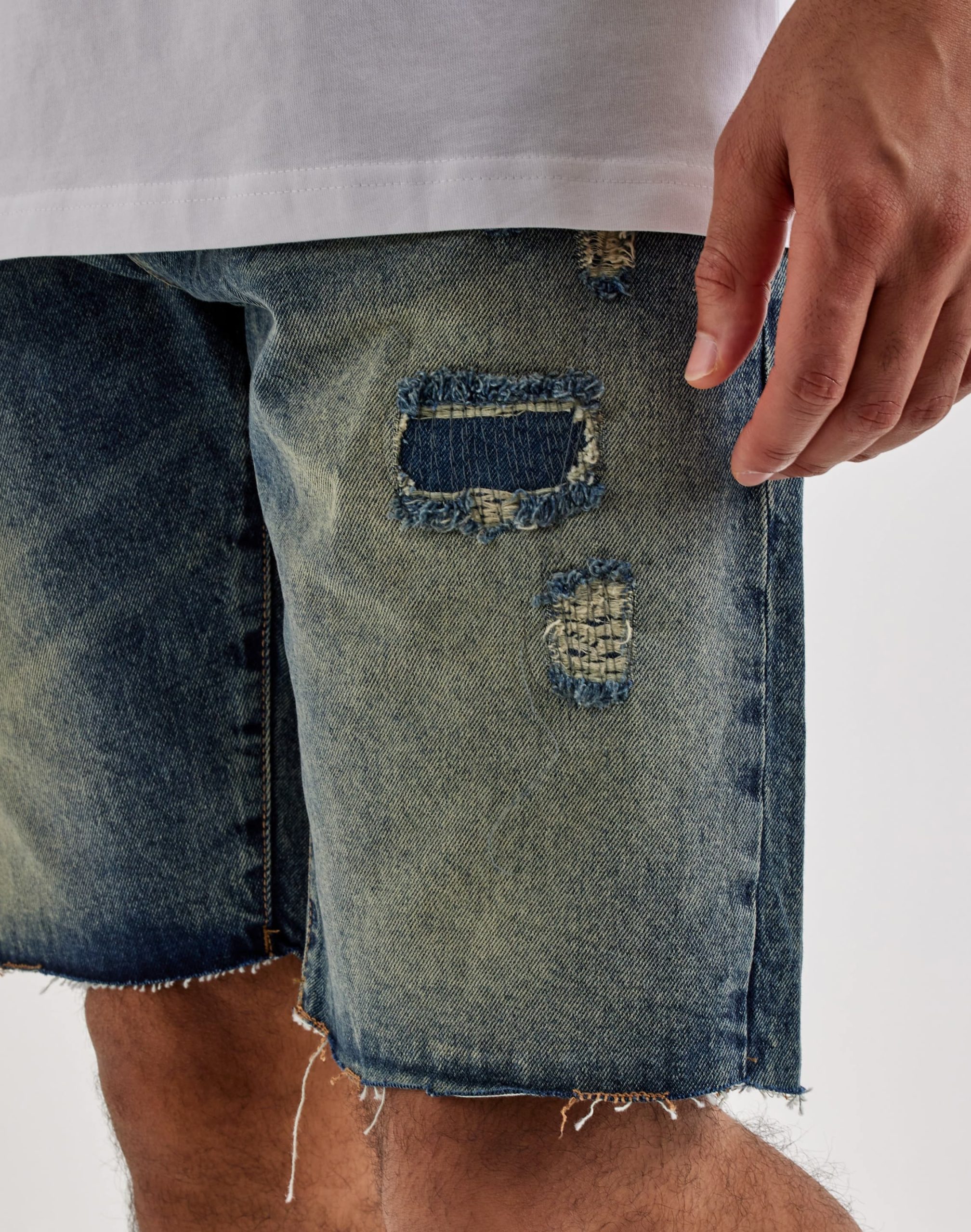 Grindhouse Distressed Patches Denim Shorts - Image 3